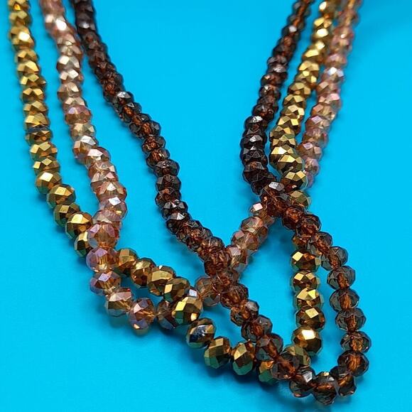 Long Crystal Necklace, Three Crystal Strands, Clear Rhinestone Beads, 37 Inches - Picture 6 of 10